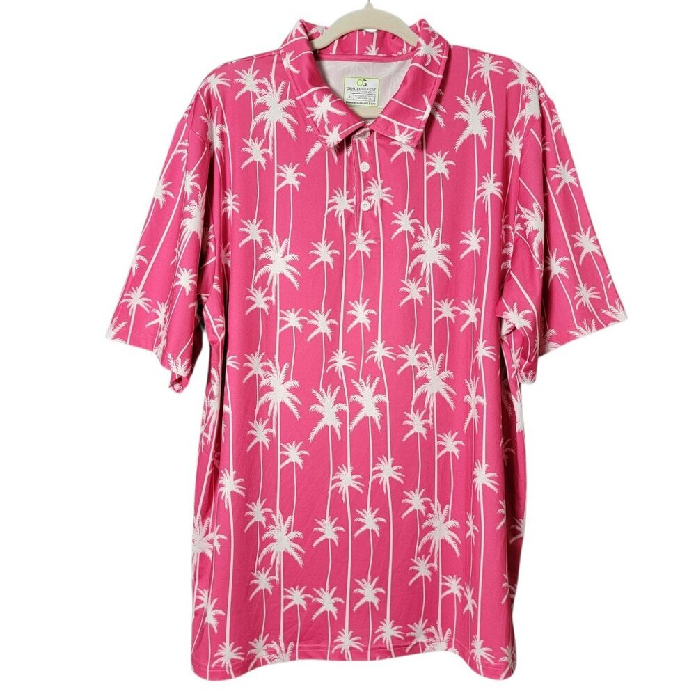 Obnoxious Golf Mens Pink Palm Tree Novelty Print Short Sleeve Polo Shirt XL